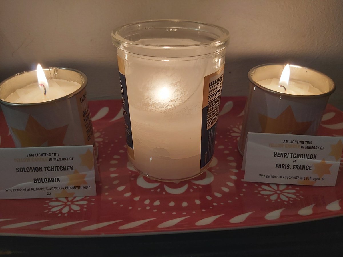 roch1506's tweet photo. Tonight we light candles for Yom Hashoah to remember those who perished in the Holocaust. May their memories be a blessing.
Anni Steiner, 11
Henri Tchoulok, 34
Solomon Tchitchek, 20
#NeverAgain 
@YellowCandleUK 
#YellowCandle https://t.co/2rwq5E5Q1G
