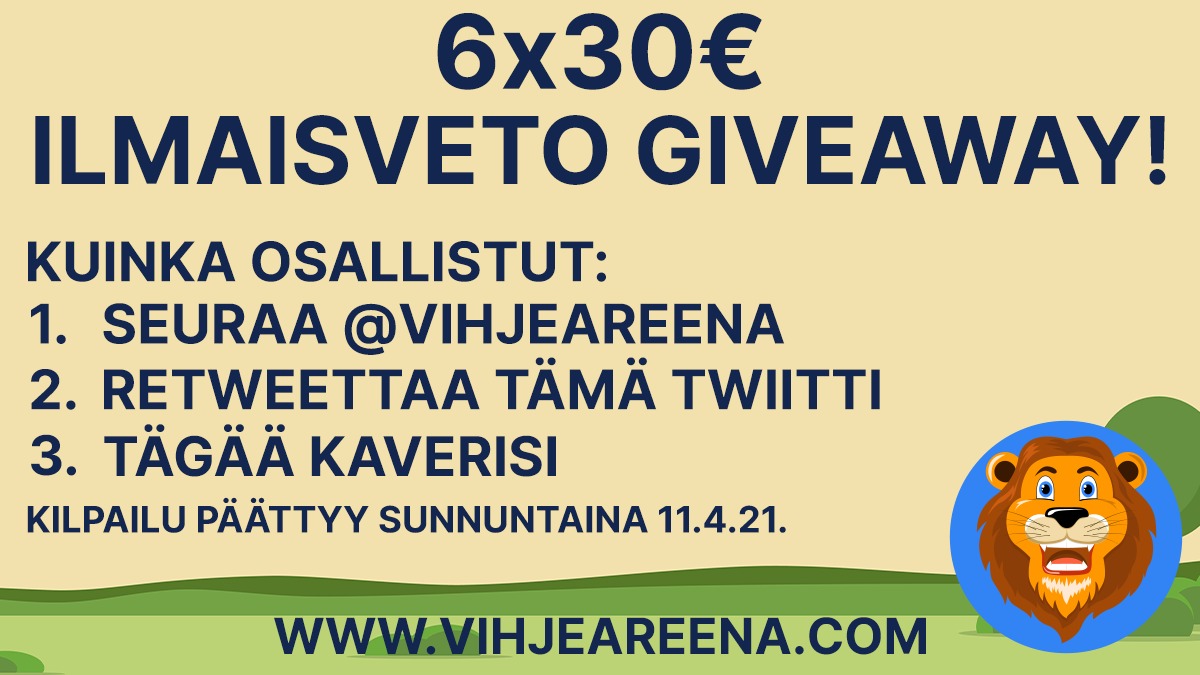 LionbonusesCom's tweet photo. 💰 1400 Seuraajan kunniaksi 6x30€ ilmaisvetoa jakoon!

✅Seuraa @Vihjeareena 
✅Retweettaa tämä twiitti!
✅Tägää kaverisi!

⏰Arvonta suoritetaan sunnuntaina 11.4.2021
#betsit #esportsfi #nhlfi #liiga https://t.co/RHI7vh4I3e