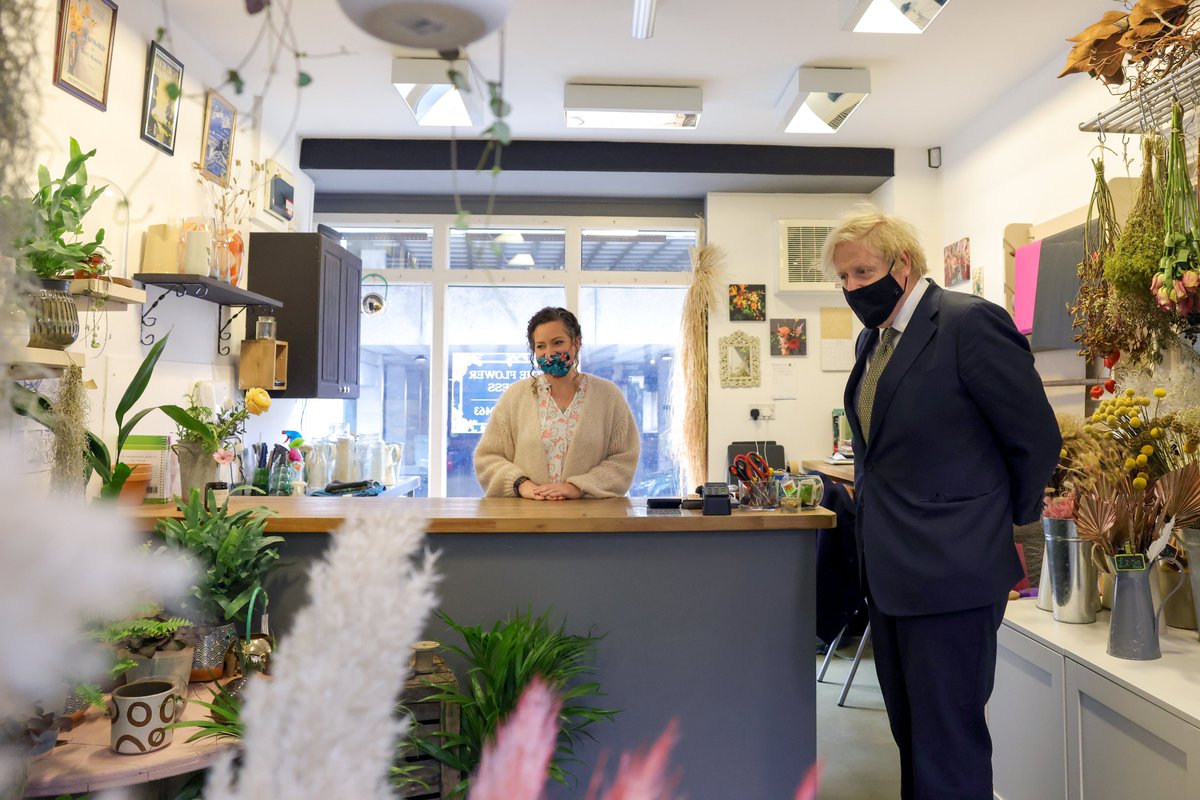 Prime Minister Boris Johnson at florist in Cornwall 