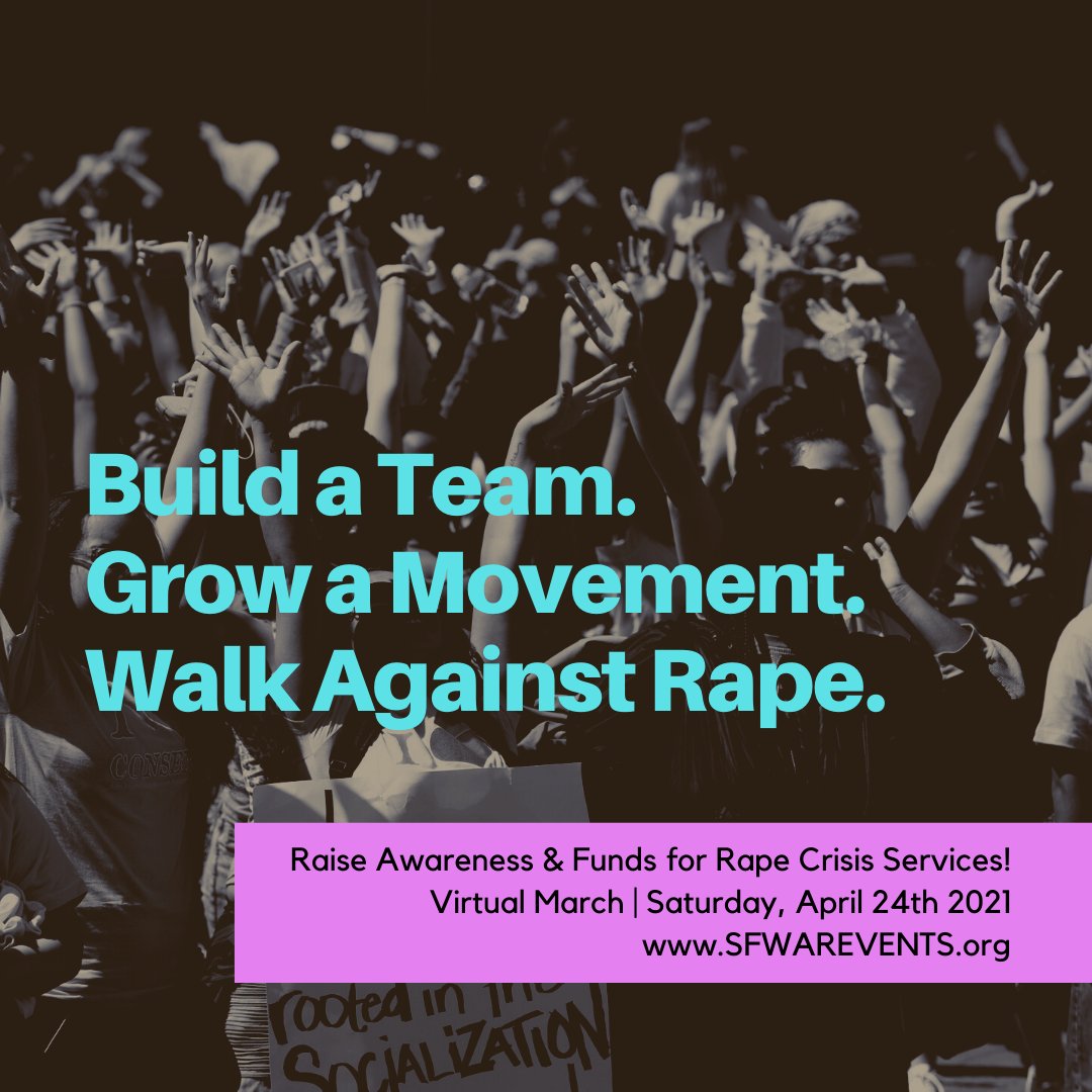 SF_WAR's tweet photo. 🧡Build a Team. Grow a Movement. Walk Against Rape.🧡

Raise awareness and funds for services supporting survivors!

Throughout the month of April, we will be hosting FREE virtual events that culminates with a virtual march on Saturday, April 24th.

https://t.co/vQwErdeRTA https://t.co/rSiP1RsW2y