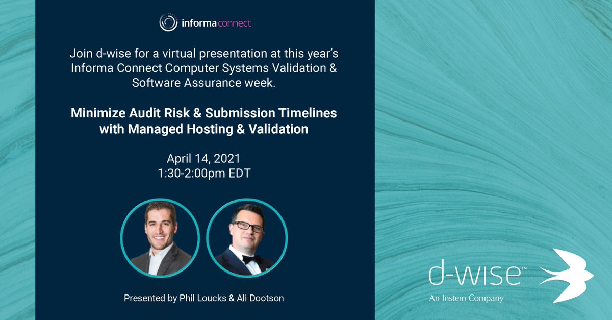 dWiseTech's tweet image. We're one week out from Informa's Computer Systems Validation & Software Assurance Week! Phil & Ali from d-wise will be there discussing day-1 validation with Accel. Get in touch to learn more: hubs.ly/H0KJSds0 #CSV #Informa #computersystemsvalidation #clinicalanalytics