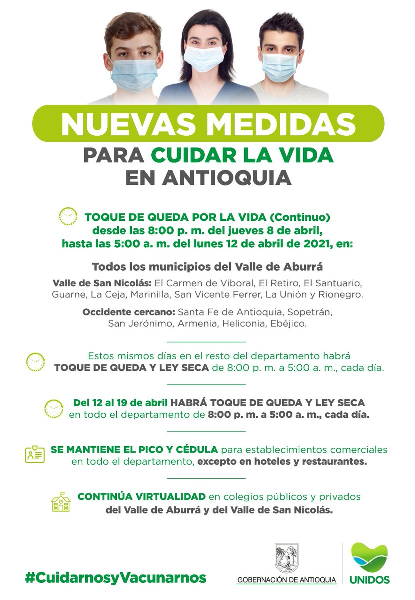 ⚠️ATENCIÓN⚠️

Estas son las medidas que definimos para enfrentar el pico de contagios por COVID-19. Comparte esta publicación, acata las restricciones con responsabilidad y no olvides el AUTOCUIDADO.😷🧼👐👵____🧔

Proteger la VIDA es compromiso de TODOS. #CuidarnosYVacunarnos.💉