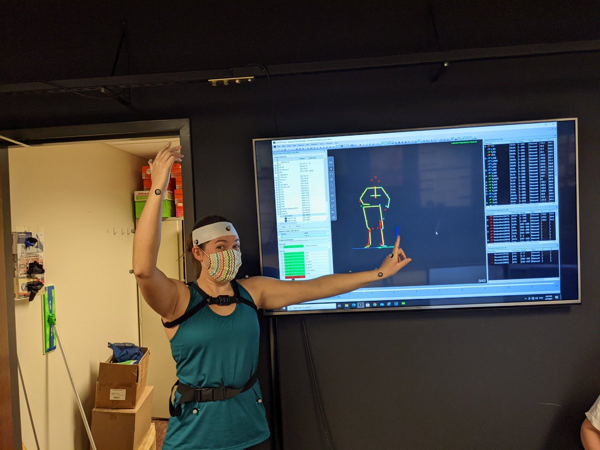 vallabhajosula's tweet photo. Though we are celebrating #NBD2021 next week we still are excited to be in the @ElonBiomechanic lab with our awesome @elonpt students like @Deanna_DeMarco_ learning gait analysis using @qualisysab @APDMinc @AMTI_MultiAxis @BiomechanicsDay #NationalBiomechanicsDay @elonuniversity https://t.co/V14NnhTJDX