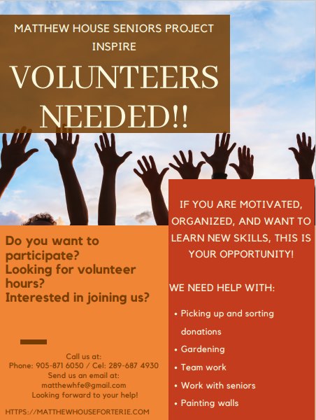 matthewhfe's tweet photo. Matthew House brings you the opportunity to gain volunteer experience with the Matthew House Seniors Project Inspire. Improve your resume with volunteer work!
If you have an senior relative who wants to participate in the project, they are specially welcome
#matthewhouseforterie https://t.co/GJ5y5l1ulL