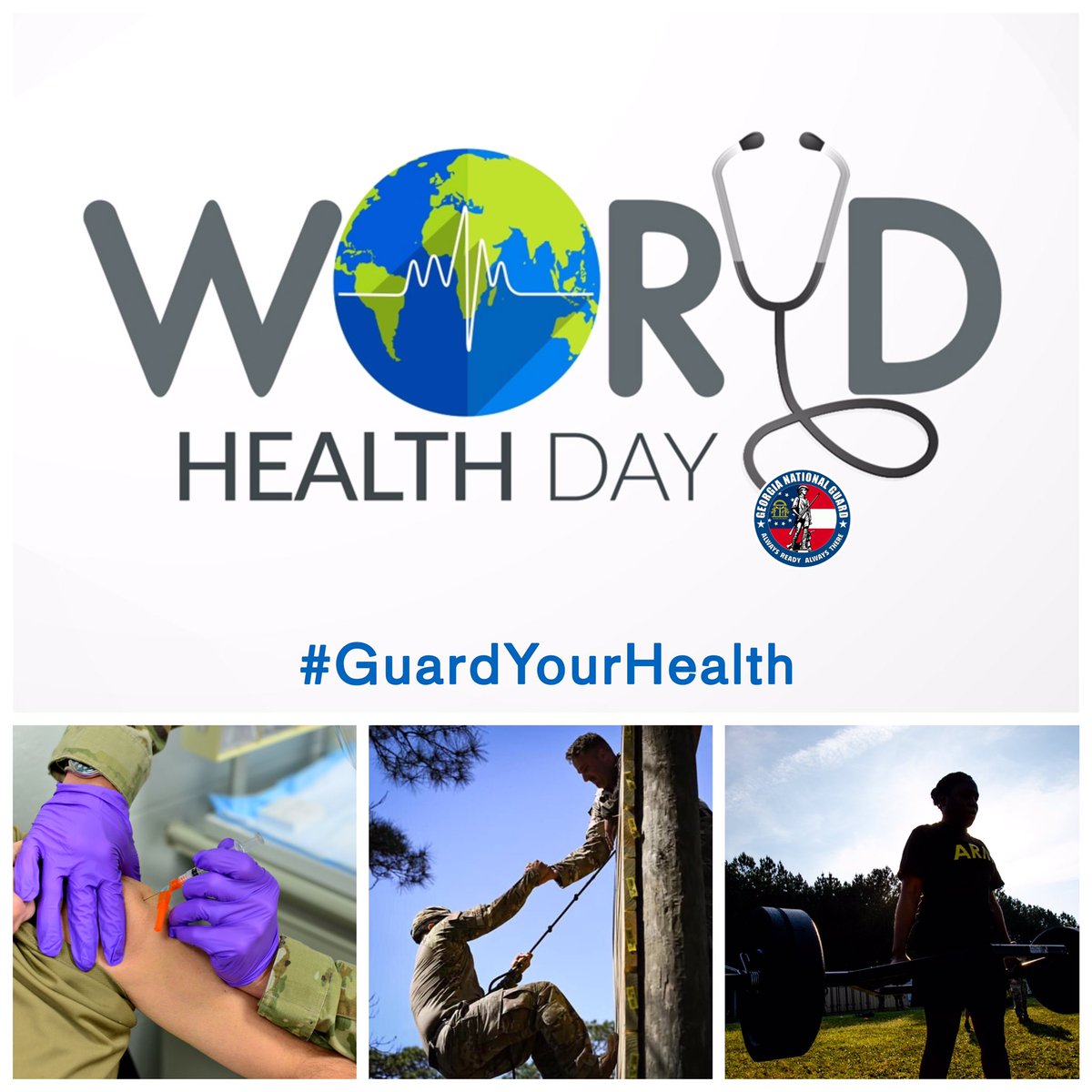 GeorgiaGuard's tweet photo. On this #WordHealthDay, as we continue the fight against COVID-19, don’t forget the importance of your physical 💪, mental 🧠 and emotional😄 health. #GuardYourHealth https://t.co/VSavt9MtQT