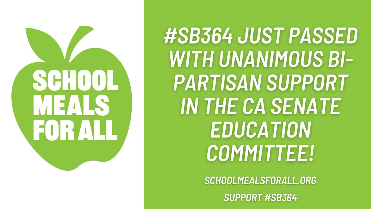 #SB364 just passes unanimously! Together we can make ending childhood hunger in California a reality! 

#SchoolMealsForAll #SB364
#CALeg  #CABudget