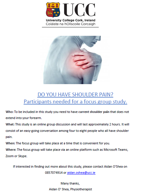 Irish clinicians working with people with shoulder pain, please:  
1) Share the poster below with patients who have current shoulder pain. 
2) Display the poster in your clinic (PDF at drive.google.com/file/d/1mZetgI…) 
3) Retweet
<a href="/mcveigh_joe/">Prof. Joe McVeigh</a> <a href="/McCreesh_Karen/">Karen McCreesh</a> <a href="/Rona1111D/">Róna</a> <a href="/edel_fanning/">Edel Fanning PhD</a>