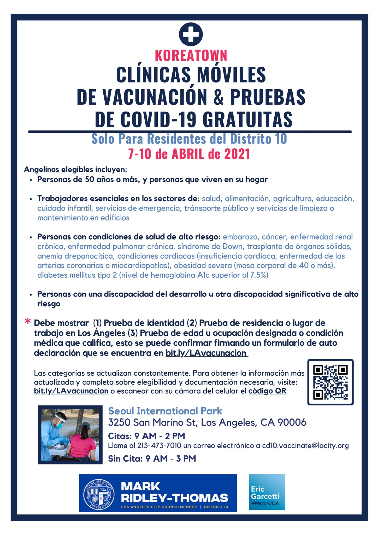 Mark Ridley Thomas Today Walk Up Vaccine Appointments Are Available At Seoul International Park Until April 10th Covid Vaccine Equity Call 213 473 7010 Or Email Cd10 Vaccinate Lacity Org To Reserve An Appointment Will