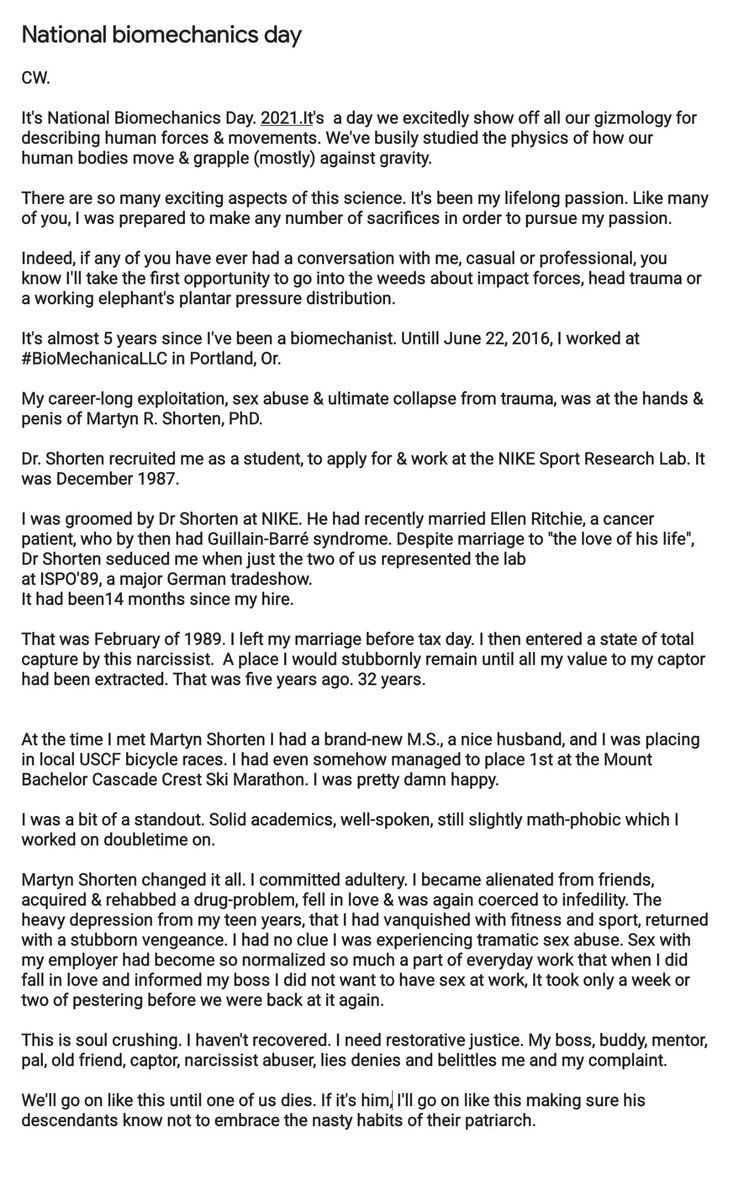 TheJenosphere's tweet image. National #Biomechanics Day essay. 

EVER BEEN BULLIED IN THE LAB?
YOU ARE NOT ALONE.

Censure Martyn Shorten.
He&apos;s won ISB awards, but #PredatorPhD #COERCEDsex in the lab. He cheated on @debs41968646  for 30 yrs &amp;amp; she still cn&apos;t believe it.
#WritingTherapy #STEMtoo #SurvivorTough