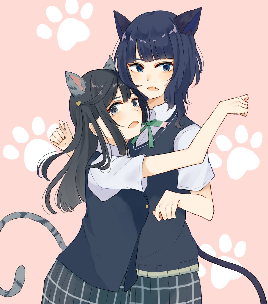 yuuki setsuna (love live!) multiple girls 2girls animal ears tail school uniform nijigasaki academy school uniform cat tail  illustration images