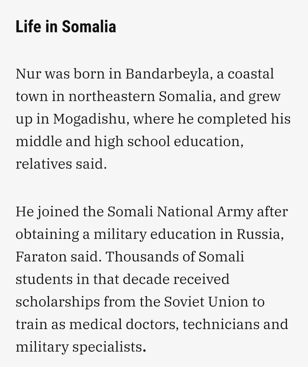 Ilhan Omar's dad, Nur Omar Mohammed, was a Colonel in the Somali Army during the regime of Siad Barre, a dictatorial warlord.He passed away in Minneapolis of Covid in 2020.What wasn't known until his death was that he RECEIVED HIS MILITARY EDUCATION IN THE SOVIET UNION 