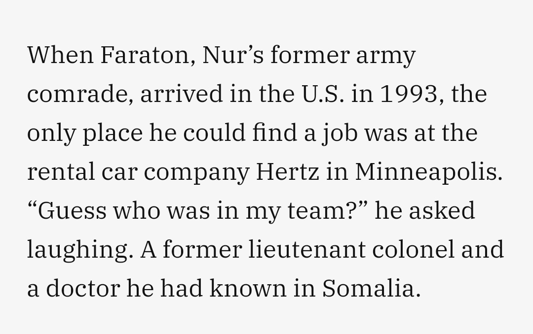 He "randomly" ended up working at the same rental car company in Minneapolis w/a a fellow Lieutenant Colonel he'd previously worked with in Somalia, Yusuf Ismail Faraton.