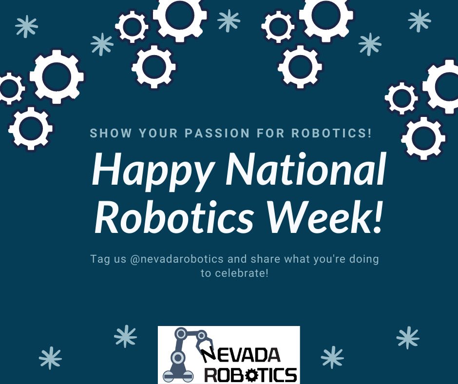 NevadaRobotics's tweet photo. Happy #nationalroboticsweek from us at Nevada Robotics!! Tag us and share the awesome ways youβre celebrating. For more information on the week, activities to do, and more, check out this website: https://t.co/BZdD9fcRyE
#nevadarobotics #robotics #roboticsengineering https://t.co/g38GDxYRaO