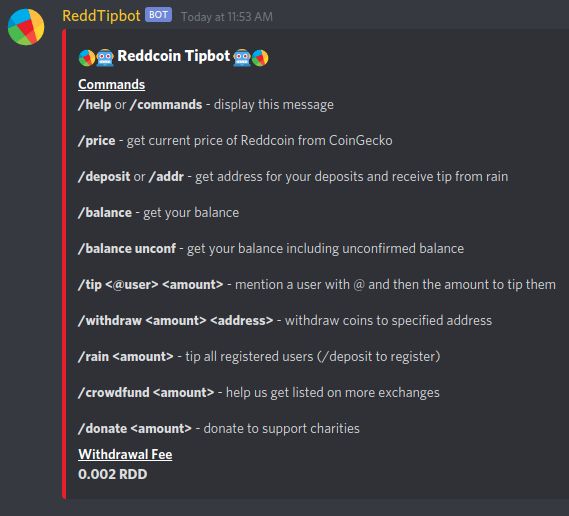 _PramodJoshi_'s tweet photo. ReddTipbot 2.0 (Discord tipbot) is now live with new features and user-friendly commands. Cheers!
https://t.co/lMKcTZcaxw
@reddcoin @ProjectReddTW
#Redd #ReddIsEverywhere https://t.co/WhrlKtvrHz