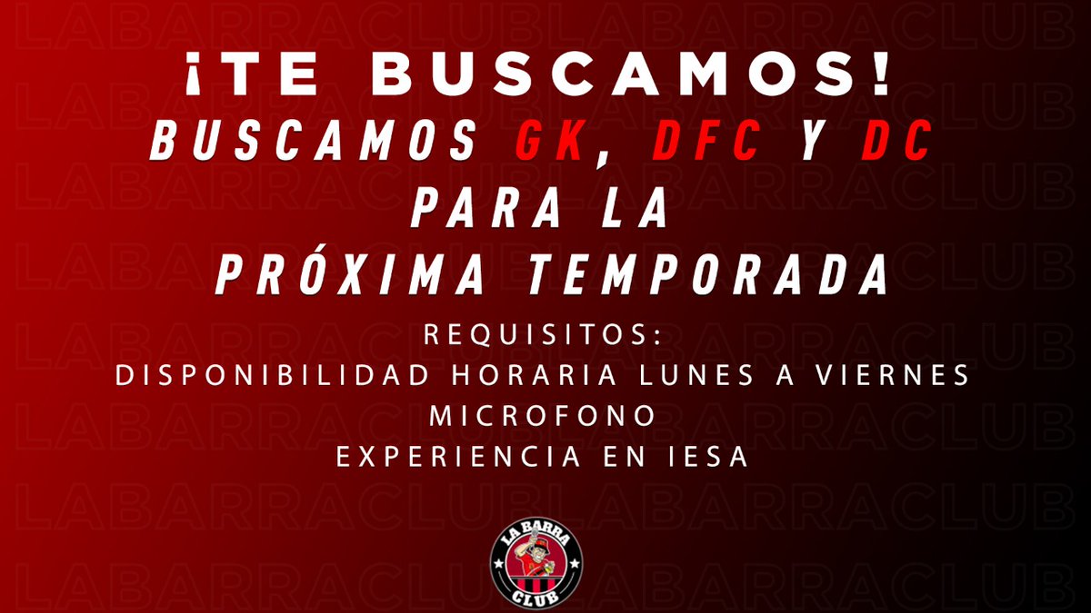 ‼️Te Buscamos‼️#IESATERCERADIV
-GK 🔒1⃣
-DFC ⚔⚔
-DC 💎⚽️
Contactarse al MD 📨
<a href="/IESAFichajes/">IESA Fichajes</a>