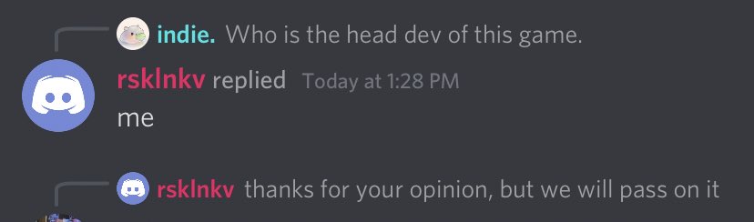 Meanwhile, in the official Discord of the game: The game dev is silencing, tone policing and purposely acting flippant to Indigenous people voicing frustrations and concerns! 