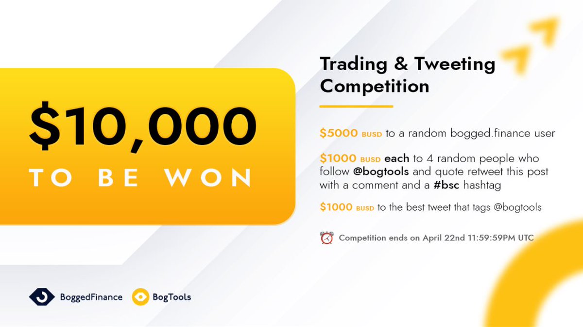 bogtools's tweet image. Trading &amp;amp; Tweeting Competition! 🚀
To celebrate the launch of Limit Orders for #Pancakeswap, you can win a share in $10,000!

🎉Three ways to win:
1 Place a limit order on any token on Bogged.Finance
2 Follow + Retweet this tweet w/ a comment
3 Tweet about @bogtools