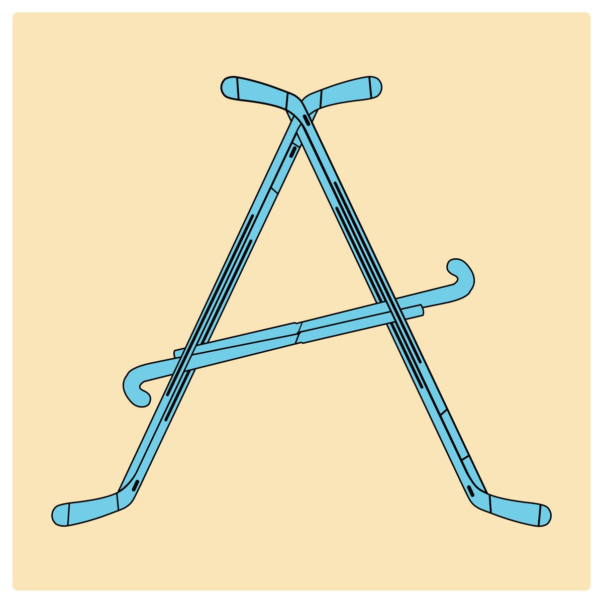 isabelkhughes's tweet photo. The first letter from the Daily Drop Cap series I'm starting, inspired by the great Jessica Hische: A!

This is made out of hockey sticks 🏒 I've really gotten into hockey lately so it's been on the mind a lot!

#dailydropcap #dropcap #typography #typedesign https://t.co/gbE9C5rAmM