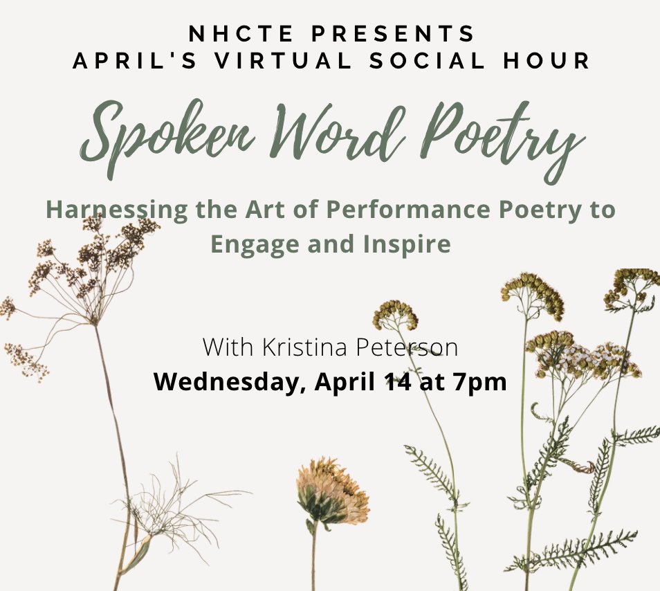 NHCTEorg's tweet image. What poems have you shared with your classes this month? Looking to refresh your stockpile with some spoken word? Come celebrate Poetry Month with us next week! 
To register:
docs.google.com/forms/d/e/1FAI…