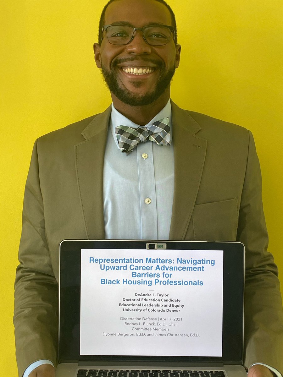 We are EXCITED to share that one of our very own Vice Chairs, <a href="/D_LTaylor/">DeAndre Taylor</a>, SUCCESSFULLY defended his dissertation studying barriers to career advancement for black housing professionals! CONGRATULATIONS DR. TAYLOR! We are so proud!🎊🎉🎈🎊🎉 #HesFinishEDd