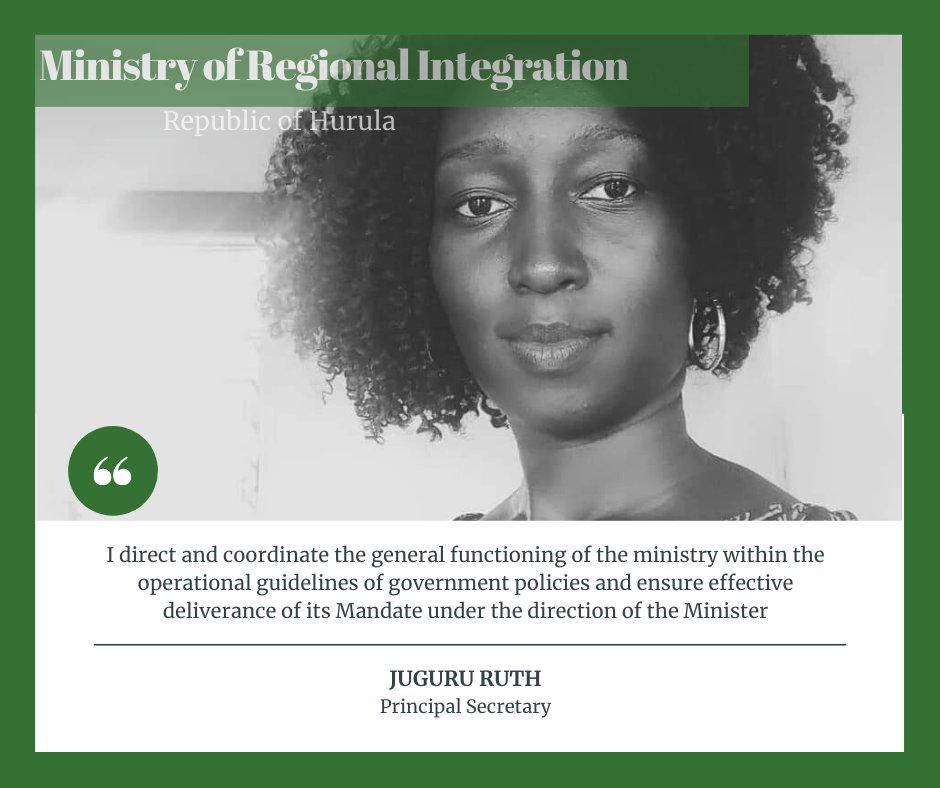 MoRI_Hurula's tweet photo. In our #WhoIsWho series, we present to you our key staff. This is Ms. Juguru Ruth @JuguruRuth our Principal Secretary. (Hurula is a fictional country courtesy of #AUYVC2021) 
@AUYouthProgram @UNICEF_AUOffice https://t.co/mYNXtohQXv