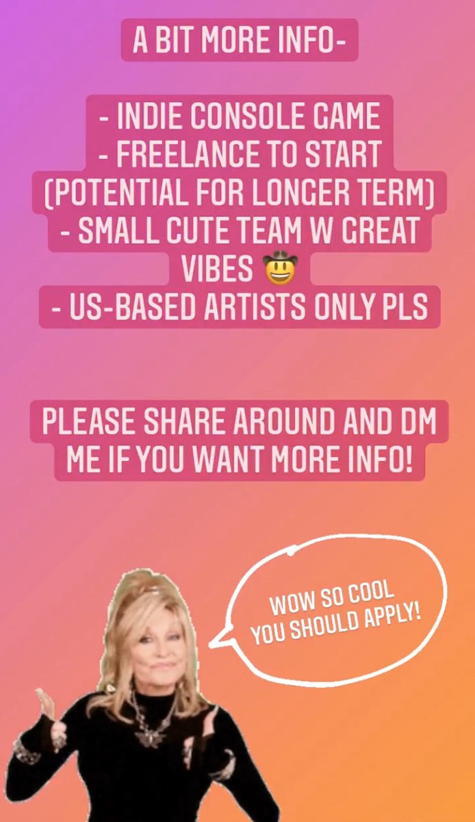zoeserbin's tweet image. Come join my team! Indie console game looking for:
🕵🏼♀️ character designer
🏘 environment concept artist
⚒ 3D modelers/rigger
🤼♀️ 3D animator
Send portfolios to jobs@tictocgames.com!
#gamedevjob #gamedev #animationjobs