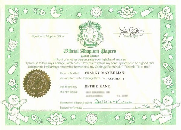 Printable Cabbage Patch Birth Certificate Printable Cabbage Patch Birth Certificate