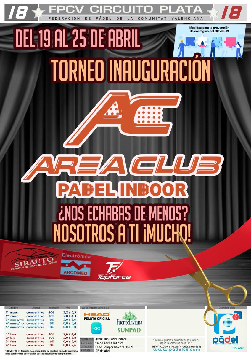 🔊 AreaClub ahora es INDOOR

🥈 1️⃣8️⃣⭐ Torneo Inauguración
🏟️ AreaClub PadelIndoor📍
📆 Del 19 al 25 de Abril.
🖊️ bit.ly/18AreaClub ◀️
🏁 Cierre Viernes 16, 12.00🕛🔚
⚠️ Toque🕙queda 22.00⚠️
👉Padelcv la🏠del Pádel🎾

#somospadelcv #alcbepadel #alcnonstop