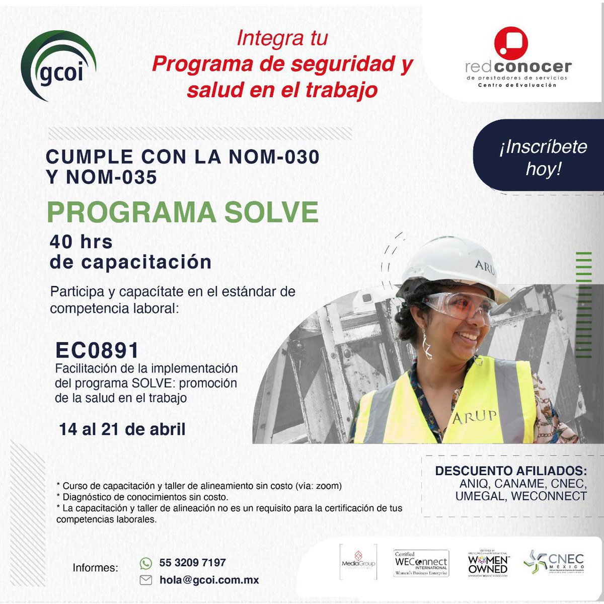 CNEC_Mexico's tweet photo. Participa con @Grupo_COI y capacítate en el #EC0891 "Facilitación de la implementación del programa SOLVE: promoción de la salud en el trabajo".
Del 14 al 21 de abril por vía remota.
Comunícate para más información https://t.co/bZ0Ydl94FV