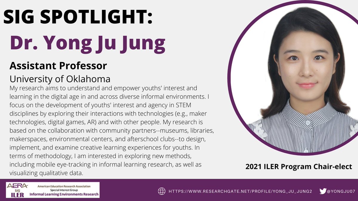 ILER SIG (@aerailer) on Twitter photo We'd like to welcome <a href="/yongju07/">Yong Ju Jung</a> for tonight's #SIGSpotlight. Yong Ju has been elected our 2021-2022 ILER Program Chair-Elect. We are looking forward to working with you! Also, don't forget to check out our final #AERA21 sessions here: tinyurl.com/yyrfzxml We'd like to welcome <a href="/yongju07/">Yong Ju Jung</a> for tonight's #SIGSpotlight. Yong Ju has been elected our 2021-2022 ILER Program Chair-Elect. We are looking forward to working with you! Also, don't forget to check out our final #AERA21 sessions here: tinyurl.com/yyrfzxml