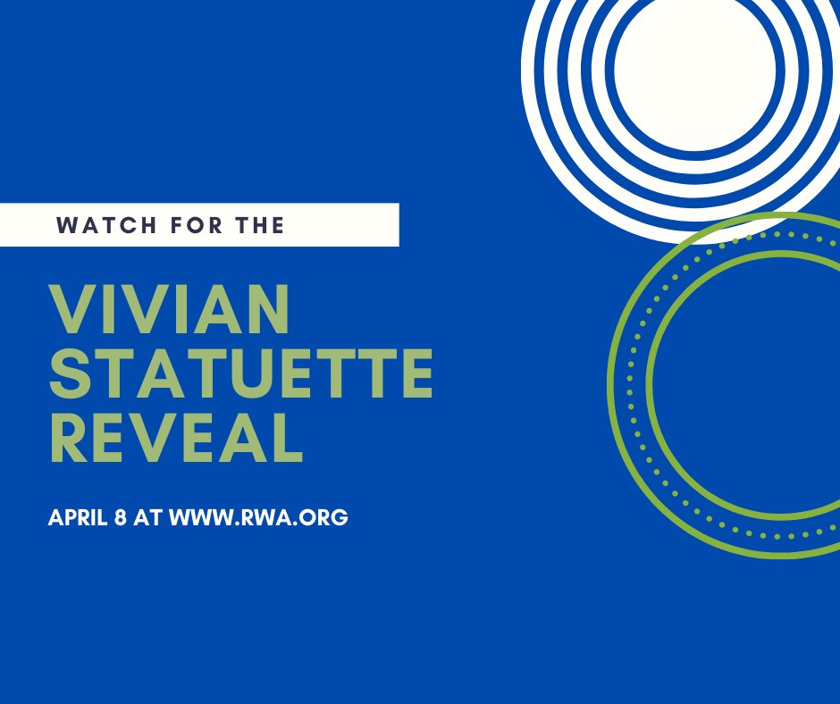 Image that says "Watch for the Vivian statuette reveal, April 8 at www.rwa.org."