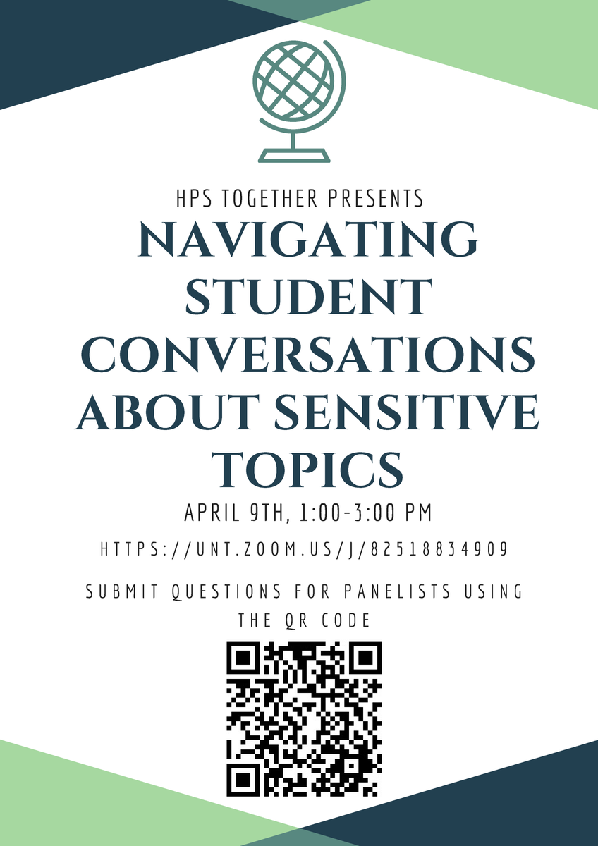 UNT College of HPS (@unthps) on Twitter photo #UNT students - don't miss <a href="/HpsTogether/">HPSTogether</a>'s Navigating Student Conversations About Sensitive Topics on April 9 from 1-3pm. You can submit your questions using the QR code. #UNT students - don't miss <a href="/HpsTogether/">HPSTogether</a>'s Navigating Student Conversations About Sensitive Topics on April 9 from 1-3pm. You can submit your questions using the QR code.