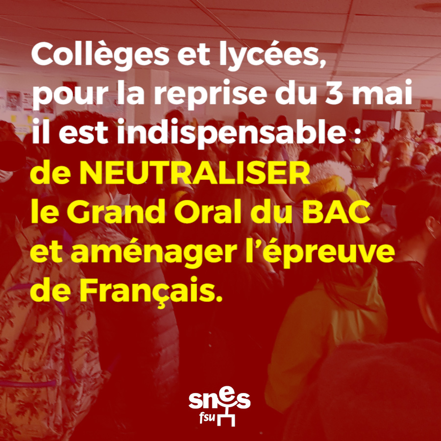 SNESFSU's tweet photo. #lycées La crise sanitaire a des implications pédagogiques, des aménagements des examens de fin d'année sont indispensables  -> https://t.co/H7BFSlerFk https://t.co/B6iI1QIeOi