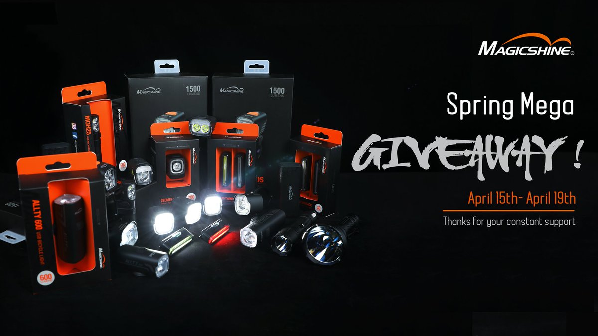 Mega GIVEAWAY! 60 Winners!😻
1. Follow <a href="/MagicshineL/">Magicshine-Official</a> 
2. Retweet 
2. Finish survey:forms.gle/Qxjkrdyzfguvj1…. 
4. Comment bellow with hashtag #magicshinelight #mj900s #magicshine
5. Tag two friends who like riding and other outdoor sports. 
Ends on 04/19th/2021 EST.
#magicshine