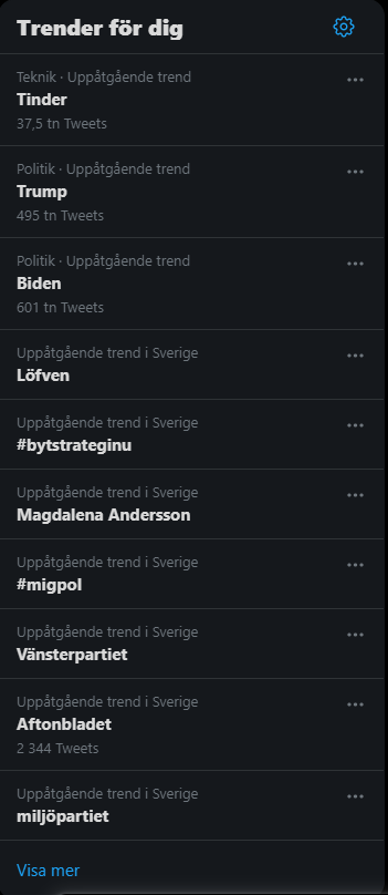 hur funkar "trender för dig"  på twitter egentligen? Det enda jag twittrar är flummiga memes, träningsgrejer och enstaka jobbrelaterade poster. Jag följer nån enstaka politiker. Sluuuta föreslå det här. Jag är helt ointresserad av detta. pretty pretty please with sugar on the top