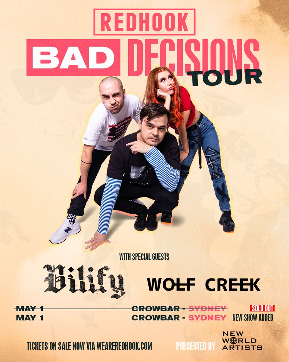 weareredhook's tweet photo. 🚨 SYDNEY SUPPORTS ANNOUNCED🚨

Hold onto ya necks coz we've got @vilifyau &amp; @WolfCreekBand to get the mosh party started 👽

Tickies for show 2 selling fast -  https://t.co/6vpGiWwAPG https://t.co/QTux6EtrbB