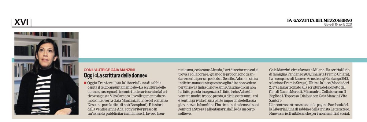 Ore 18:30. Incontro con Gaia Manzini <a href="/libribompiani/">Bompiani</a>