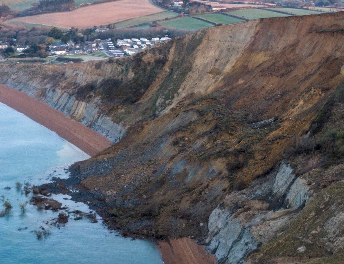 thisisgeography's tweet image. Landslide on the Jurassic coast yesterday. A section of sandstone slipped from 430ft