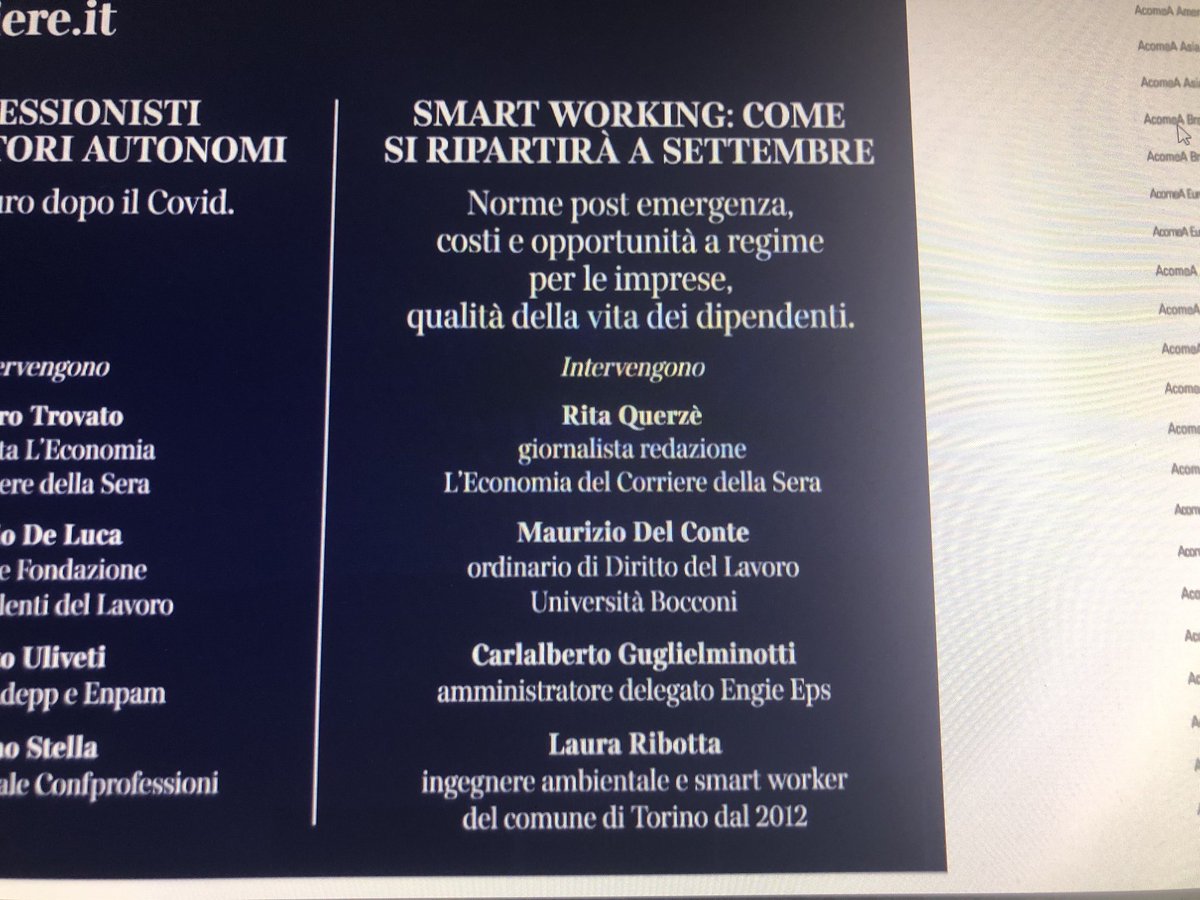 Smart working: come si ripartirà a settembre? Alle 11 su corriere.it facciamo un punto in video. Sulle norme con ⁦<a href="/maudelconte/">maurizio del conte</a>⁩ sugli equilibri dell’impresa con ⁦<a href="/cguglielminotti/">Guglielminotti</a>⁩  e con una Smart worker della prima ora, Laura Ribotta ⁦<a href="/miaciata/">Laura Ribotta</a>⁩