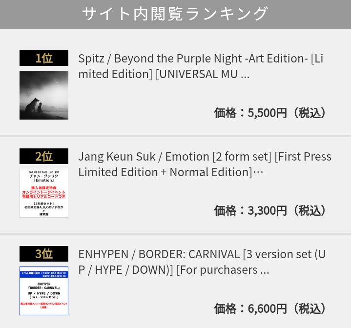 ENHYPENBRTeam's tweet photo. [INFO🇯🇵] 210415 | Universal Music - Site Browsing Ranking

3 - BORDER : CARNIVAL    

@ENHYPEN_members @ENHYPEN #ENHYPEN #엔하이픈 #PreOrderBorderCarnival https://t.co/zHk5hpVnV8