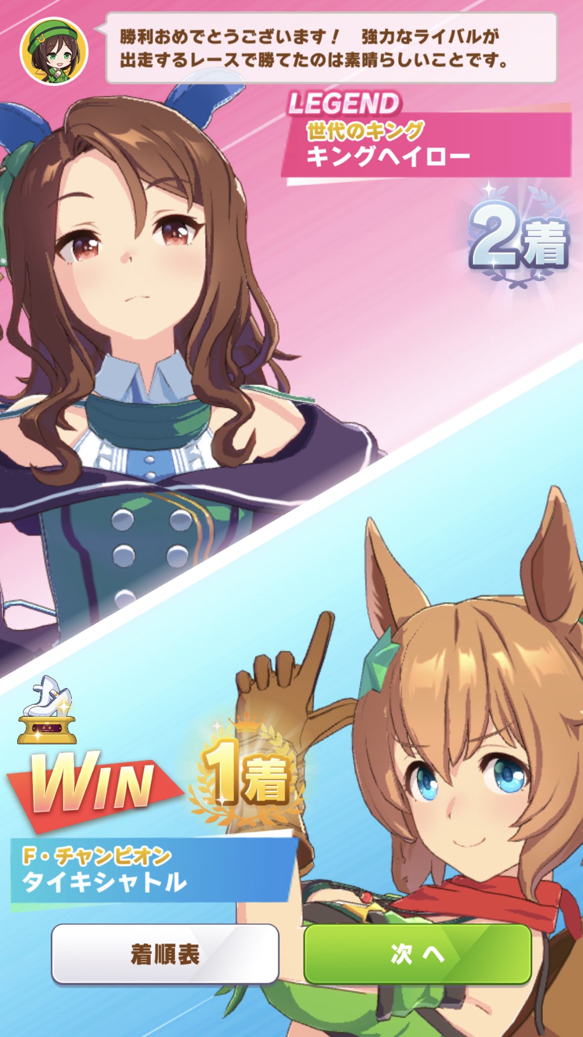 伊藤はるか ウマ娘のイベント始まったからついさっき育てたばかりのタイキシャトルでチャレンジしてみたよー 勝ったときの初回報酬もあるんだねぇ 因みに4枚目は何故かカレンチャンが1位で笑っちゃったやつです T Co Fk9rqbg8h1 Twitter