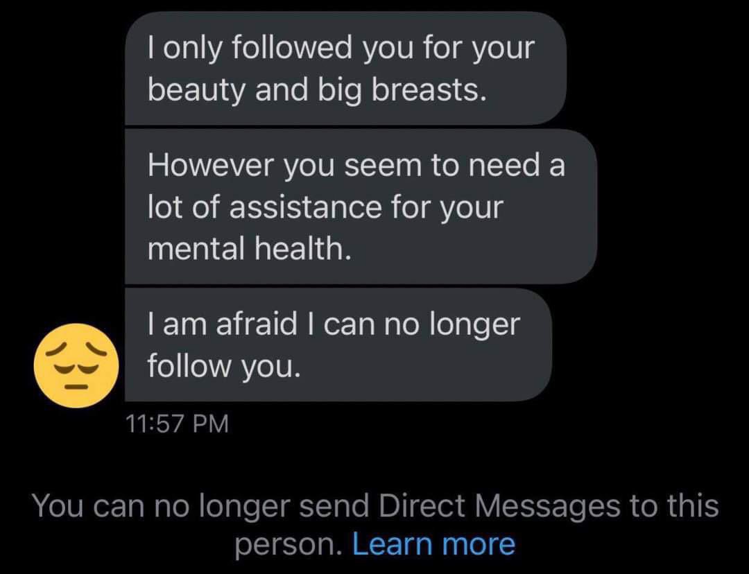 reactions on Twitter: "I only followed you for your beauty and big