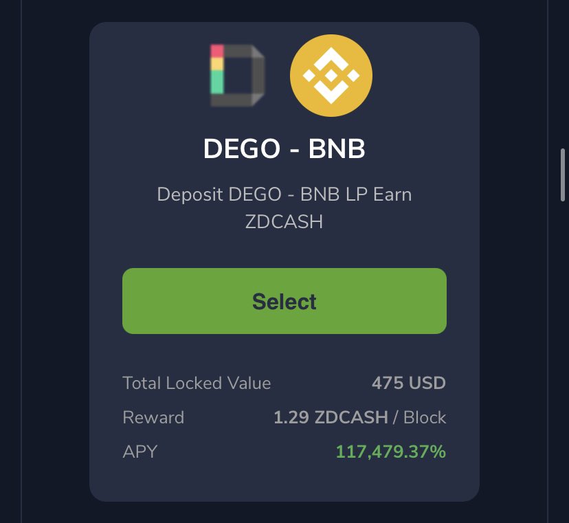launchzoneann's tweet image. Dear @dego_finance community,

Yesterday we have launched $DEGO / $BNB liquidity mining pool. This APY is huge since people are not aware of its existence yet.

Take advantage of this chance before our $ZDCash reward allocation runs out.

#LaunchZone #PoolX $BSCX