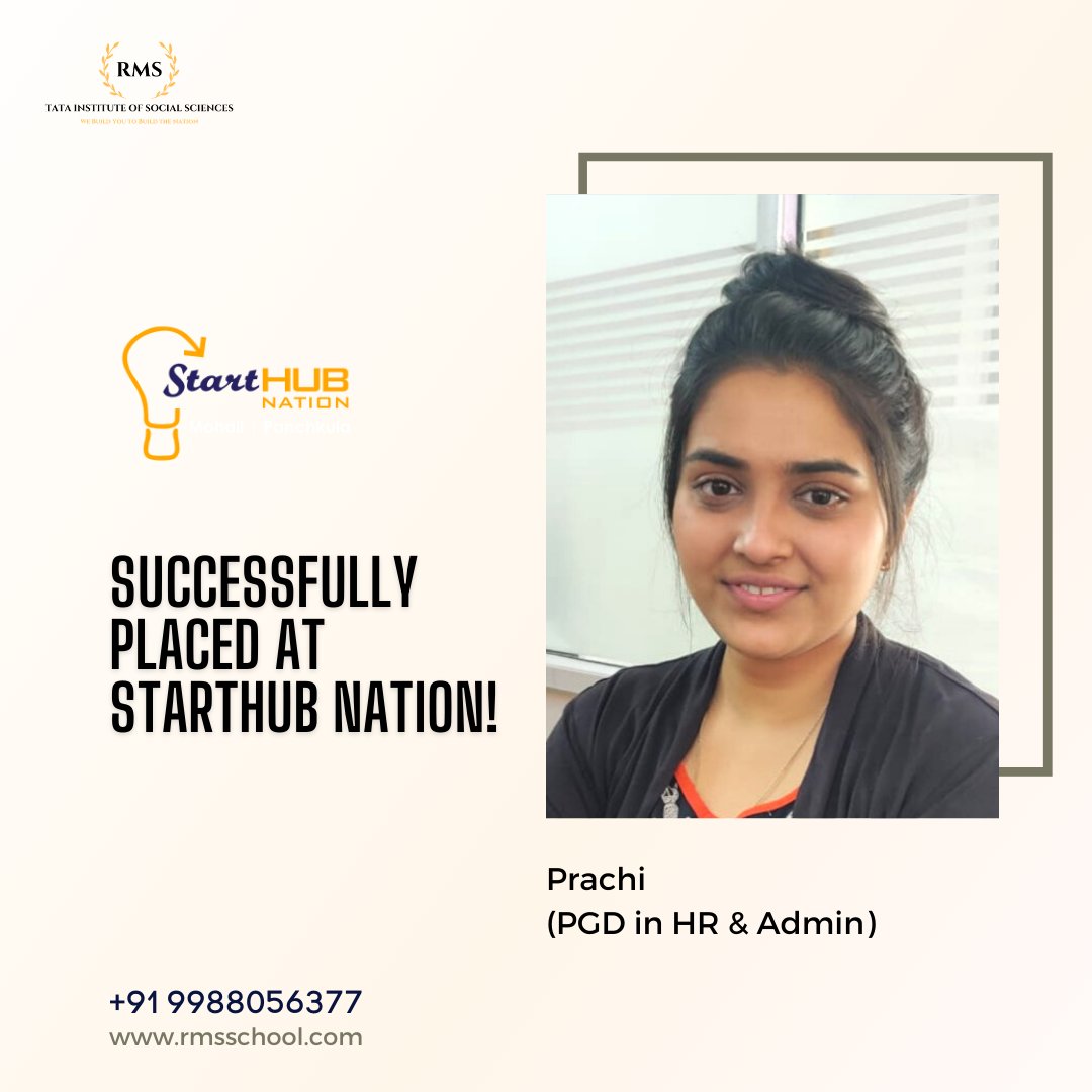 We congratulate our student Prachi for being placed as an intern.

#rms #internship #starthubnation #company #mohali #career #opportunity #life #humanresources #humanresourcesmanagement #pgdm #postgraduate #tiss #diploma
