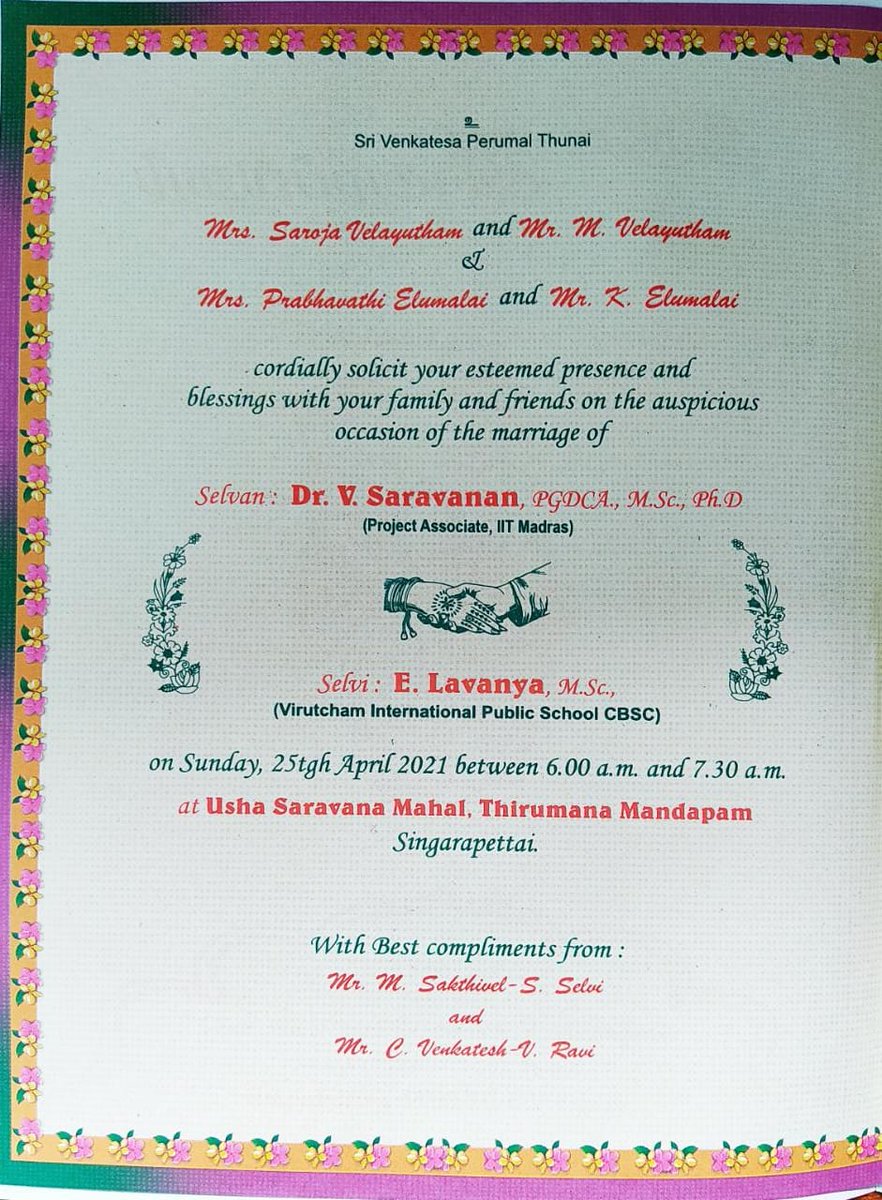 saravanan6493's tweet photo. We warmly invite you and your family to join us as we start the new journey of life together✨. Your presence at my wedding means a lot to us. https://t.co/JsioZKYC1T