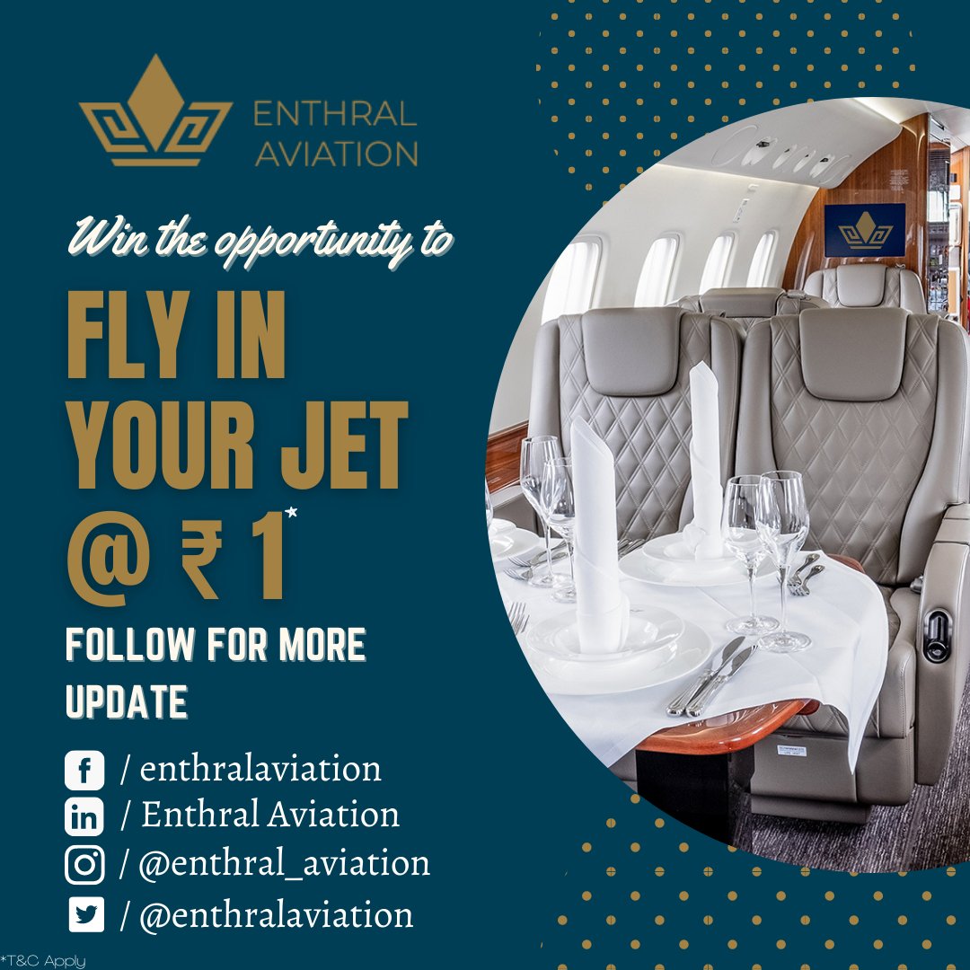 #Giveaway Win the opportunity to #fly your in your jet @ ₹1*. #Privatejetcharter #businessjet #giveaway #freeride #freetravel #free #lucky #Bollywood #COVID19 #thursdaymorning #BengaliNewYear #ThursdayThoughts #ThursdayMotivation #FastingForHumanity #Maharashtra