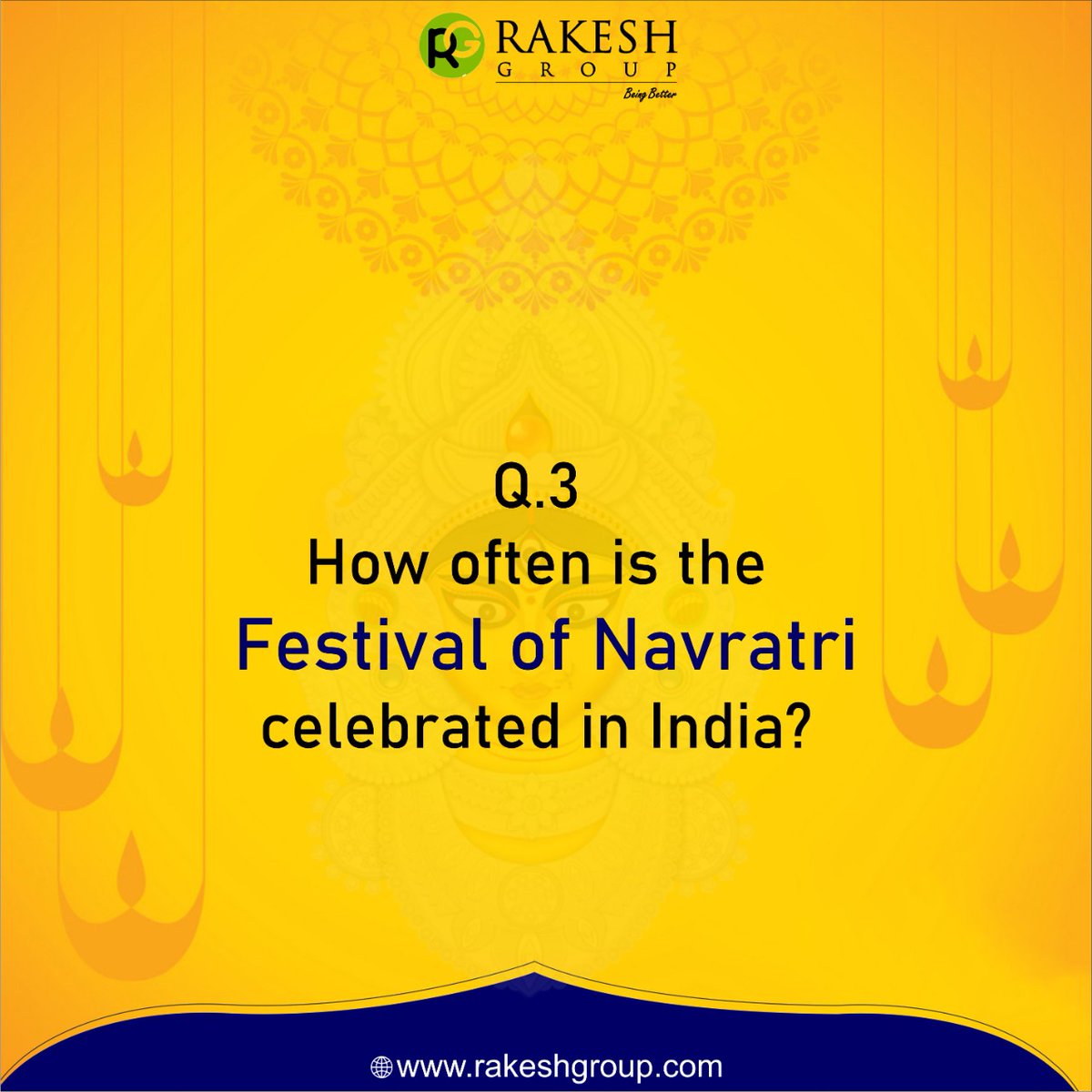 RakeshGroup's tweet photo. how often is the Festival of navratri celebrated in india..?
To WIN:
1) Simply LIKE” and COMMENT" on the questions asked during the #NavratriWithRakeshGroup #contest 
2) Share this post and Tag atleast 2 friends in the #comment section below
@HindiRecipe @My_Recipes @RecipesIdeas https://t.co/llvlJjTfWs