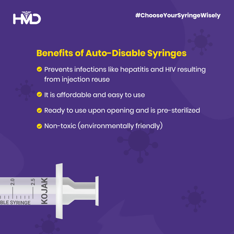 hmdhealthcare's tweet photo. The auto-disable syringes are designed to prevent the re-use of syringes, minimize pain during injection and eliminate the risk of bloodborne diseases. Read more to understand the benefits of auto-disable syringes:
#ChooseYourSyringeWisely #AutoDisableSyringe #Infections https://t.co/geYMr6mmaX