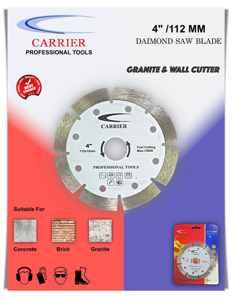 New Launch
Carrier Diamond Saw Blade 4' 112mm
High Quality Blade for Wall Cutting & Stone
Whatsapp us for Any Enquiry on wa.me/message/4VL43L…

#DiamondSawBlade #stonecutter #StoneCuttingBlade #wallcutting #wallcuttingblade #cuttingblade #concretecutting #ConcreteCuttingBlade