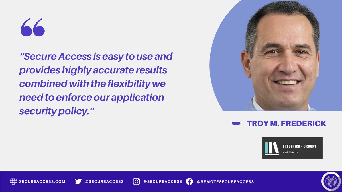 Here's what Troy Frederick from Frederick • Brooks Publishers, has to say about Secure Access.

#testimonialthursdays #webapplicationsecurity #webapplicationfirewall #2fa #loadbalancer #secureaccess #cyberaware #cybersecurity